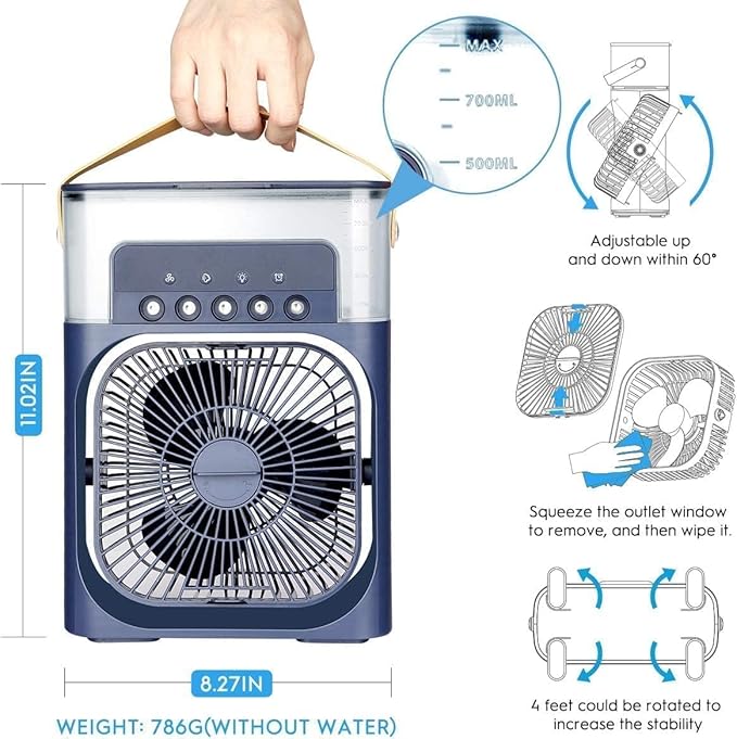 4-in-1 Portable Air Cooler & Humidifier Fan with LED Lights