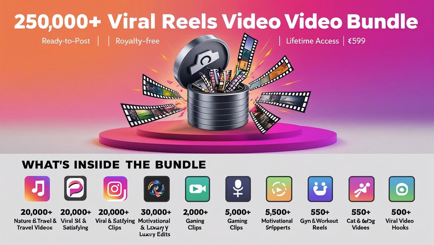 250,000+ Viral Reels Video Bundle | Instant Download | Nature, Satisfying, Motivation, Travel, Cars & More